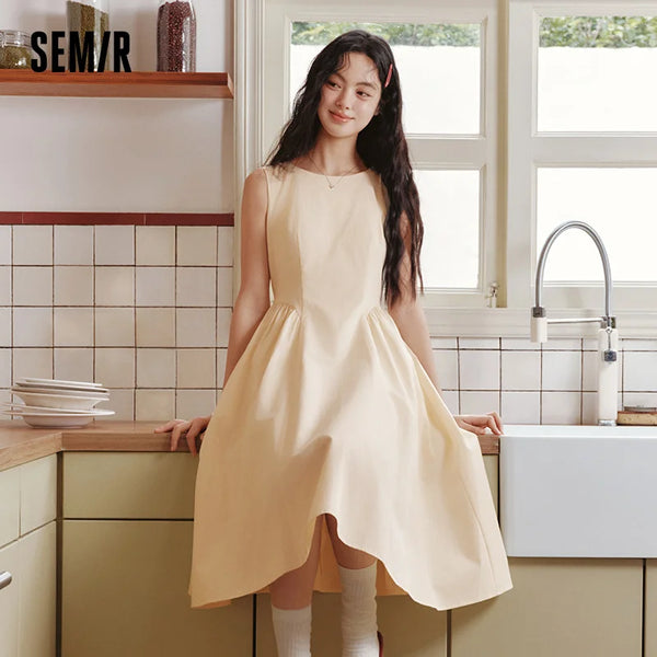 រ៉ូបស្ត្រី Semir ចង្កេះរាងជាបន្ទះ ក រាងមូល ពណ៌ស្រស់ឆើតឆាយ រដូវក្តៅ ឆ្នាំ២០២៦ រ៉ូបដៃខ្លី ងាយស្រួលប្រើ