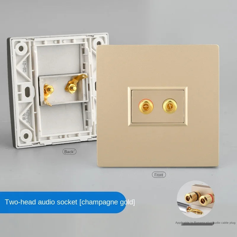 Eu standard 2 4 port speaker speaker audio wall socket, KTV bar headset microphone connected socket audio cable audio panel