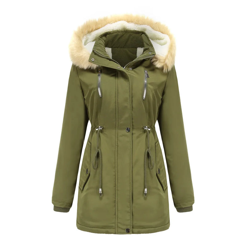 Winter New Arrival Women's Dark Brown Hooded Mid-Length Coat, Stylish and Warm Thick Jacket. Khaki, Black, Blue, Pink Parkas.