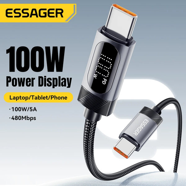 ខ្សែសាក USB ប្រភេទ C របស់ Essager សម្រាប់ iPhone 17 16 15 Xiaomi Huawei 100W PD សាកលឿនសម្រាប់ Macbook iPad ខ្សែ Type C ដល់ C