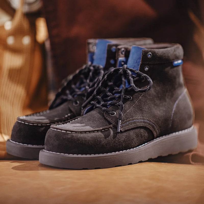 Maden Men's Vintage Brown Cow Suede Work Boots Chunky Sole Lace-Up High Top Thermal Combat Boots for Autumn and Winter Shoes