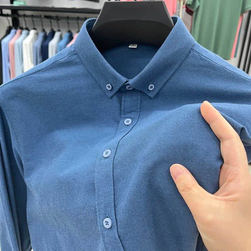 High-quality men's long-sleeve shirt made of 100% cotton, breathable, sweat-wicking, suitable for business or casual wear.M-4XL