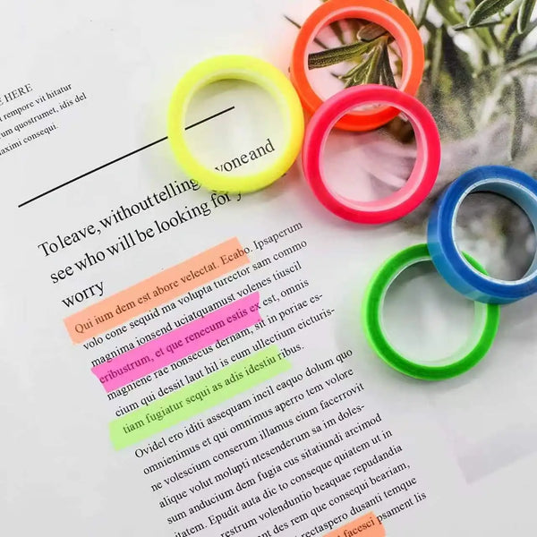 10Rolls Set Transparent Fluorescent Sticky Notes Index Tabs Flags 5 Colors 5m Each Roll Children's Stationery Gift for School Of