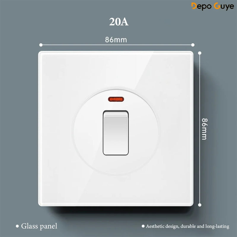 White UK 230V Tempered Glass Touch Light Switch Socket LED Wall Panel Smart Home Switches Socket Manufacturer Wholesale Supplier