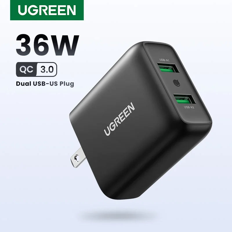 【US Plug】UGREEN USB Charger Quick Charge 3.0 36W Fast Charger Adapter QC3.0 Mobile Phone Chargers for iPhone Samsung Charger
