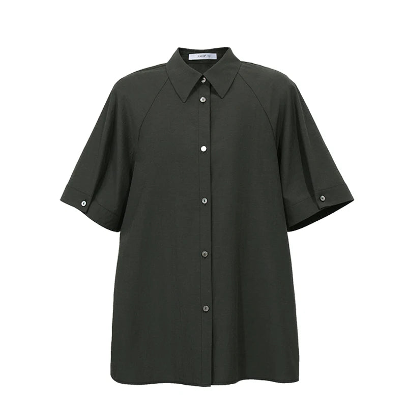 Amii Women's Shirt 2026 Summer New Lapel Collar Raglan Sleeve Blouse Simple Loose Fit Casual Versatile Women's Shirts 12642214