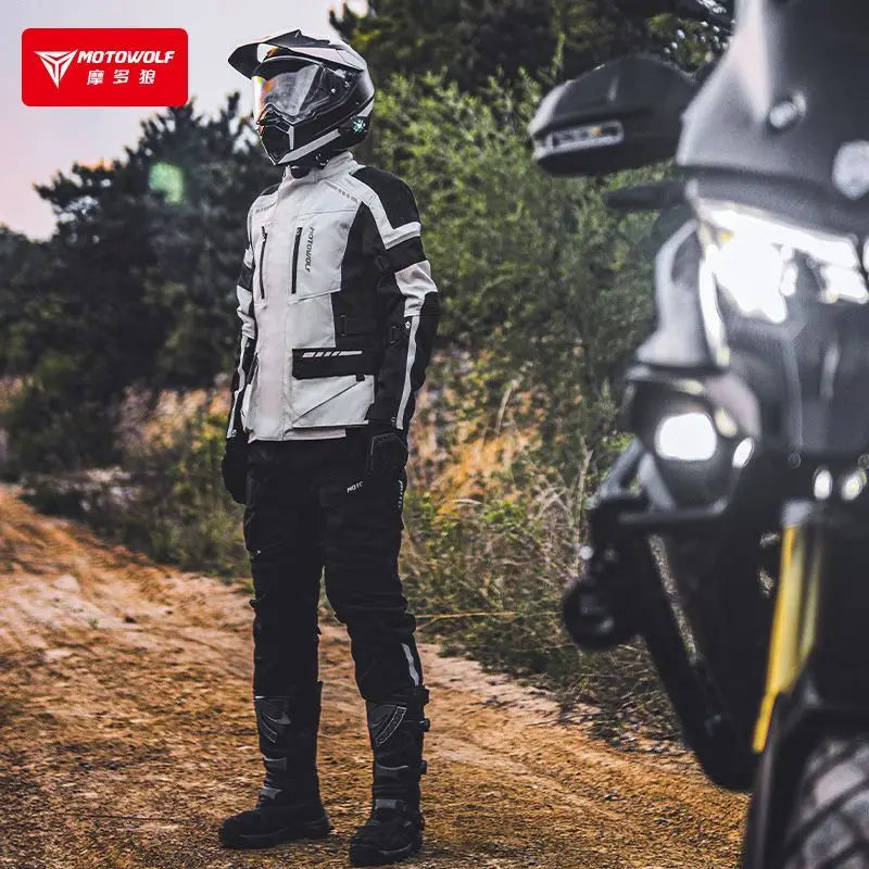 ឈុតជិះម៉ូតូ MOTOWOLF អាវក្រៅរដូវរងាដែលអាចដោះចេញបាន អាវក្រៅការពារទឹក ក្តៅ ធន់នឹងភាពត្រជាក់ ឈុតធ្វើដំណើរវែង-D