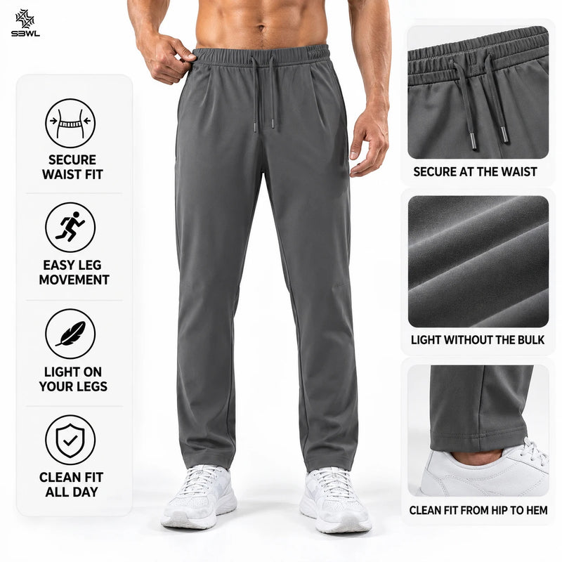 SBWL Men's Solid-Color Outdoor Sports Stretch Pants High-Quality Running Hiking Casual Wear Comfortable Fit Trousers