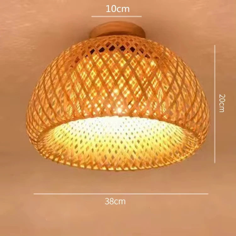 JOYINLED Rattan Ceiling Light Pendant Lamp Shade Chinese Style Circular Handmade Retro Light Fixture Living Room Restaurant