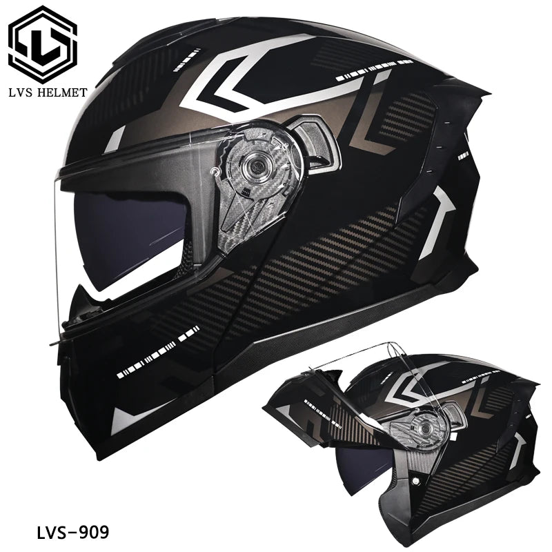 LVS latest motorcycle helmet with built-in sunshade modular flip helmet DOT approved cascos modular roof helmets
