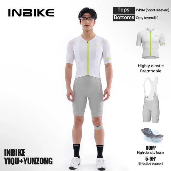 INBIKE Professional Cycling Jersey Short Sleeve Men with Bib Shorts – Breathable Quick Dry Summer Road Bike Riding Suit Slim Fit