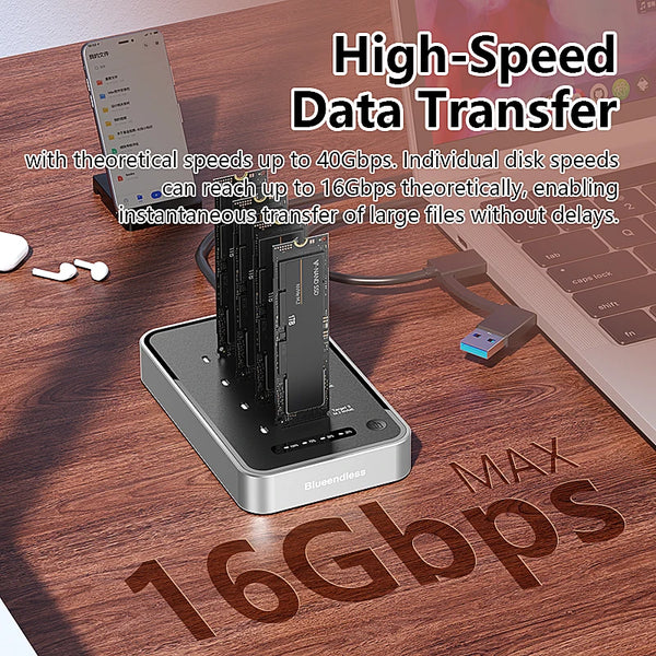 ស្ថានីយ៍ចត SSD M.2 NVME 4 Bay របស់ Blueendless ជាមួយនឹង Offline Clone USB4 40Gbps M2 Nvme PCIE SSD Enclosure External Harddisk Case