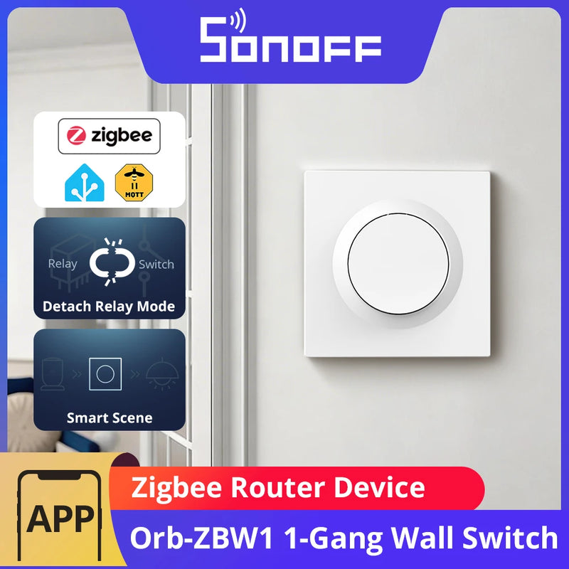 SONOFF Orb-ZBW1 Zigbee Smart Wall Switch 1-Gang ZBMINIR2-E Compact In-Wall Design Work with Alexa SmartThings Require Zigbee Hub