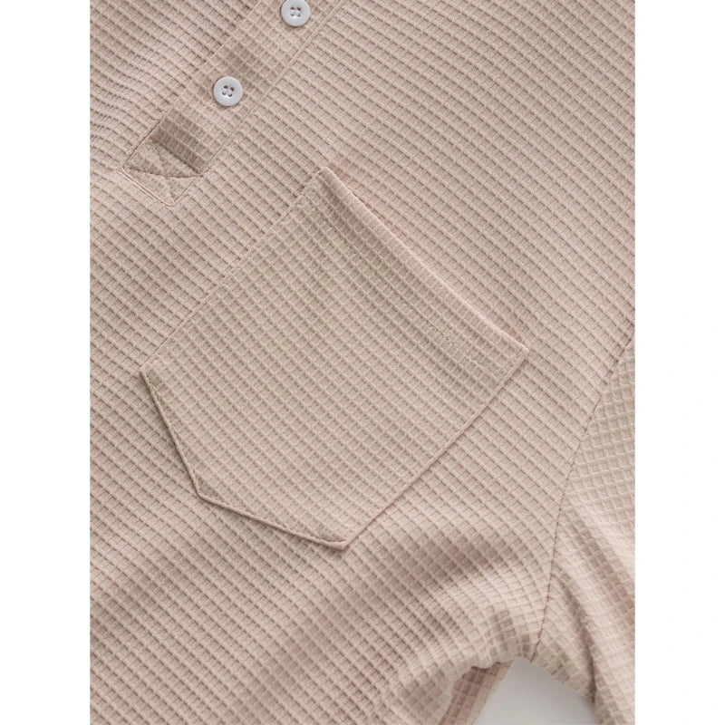 Quality Men's Long - Sleeve Henley Shirt with Button - Down Collar: Casual Spring/Autumn Polo Top Grid O-neck T-shirt