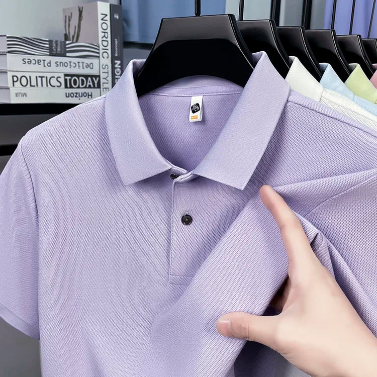 Men 100% Mercerized Cotton Polo Shirt Solid Short Sleeve Casual Business Tops Odor Resistant Premium 205g Summer