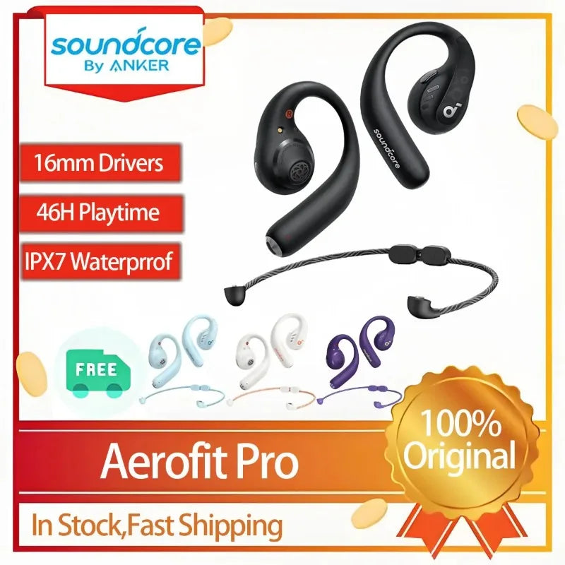 កាសស្តាប់ត្រចៀក Anker Soundcore AeroFit Pro កាសស្តាប់ត្រចៀកឥតខ្សែប៊្លូធូសទំហំ 16.2 មីលីម៉ែត្រ LADC Ultra Comfort ជាមួយមីក្រូហ្វូន