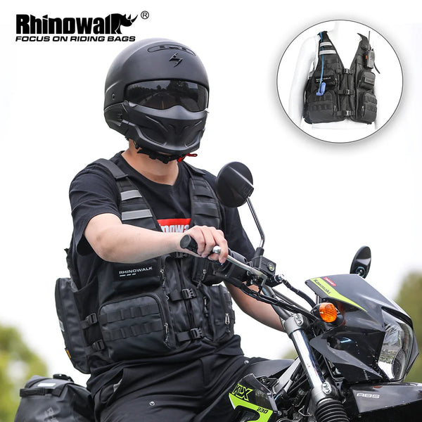 អាវកាក់ម៉ូតូ Rhinowalk អាចលៃតម្រូវទំហំបាន ម៉ូទ័រ មានខ្យល់ចេញចូលបាន អាវកាក់ម៉ូតូ កាបូបស្ពាយ កាបូបទឹក និងមួកសុវត្ថិភាព