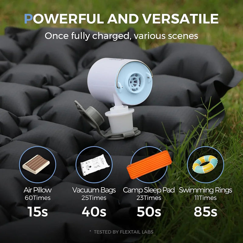 FLEXTAIL TINY PUMP X - Portable Camping Air Pump with 1300mAh Battery Rechargeable for Pool Floats Air Mattress Vacuum Bags