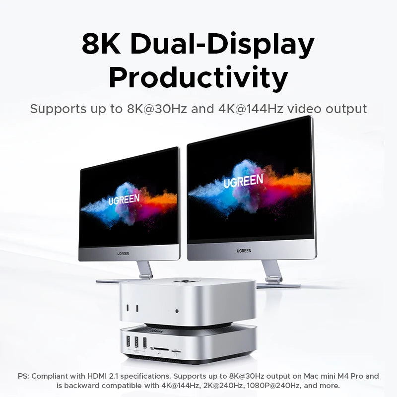 UGREEN 40Gbps Mac Mini Docking Station M6/M5 Pro/M4 Pro/M4 M.2 NVMe SSD Case 8K30Hz HDMI 10Gbps Data Ports SD&TF Built-in Fan