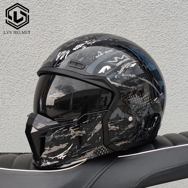 LVS latest high-quality retro motorcycle helmet modular detachable combination full helmet detachable semi covered pilot helmet