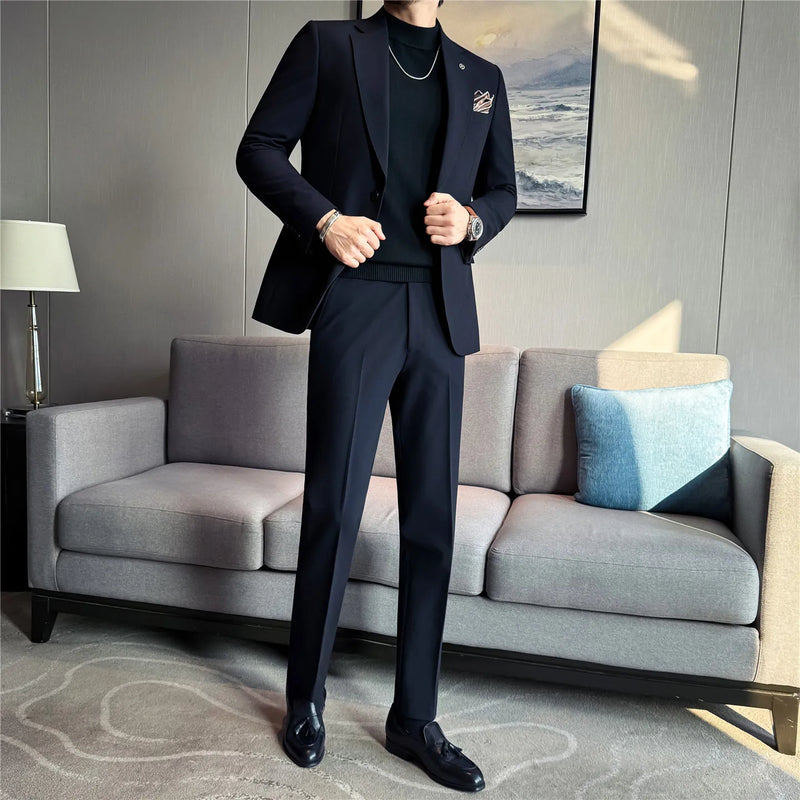 Non-Iron Two-Piece Suit ( Jacket + Pants ), Wrinkle-Resistant Formal Wear, Premium Woven Fabric Business Occasion Wedding