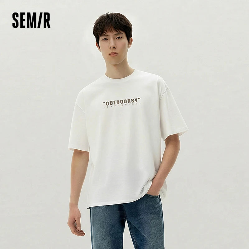 Semir Men Tshirt Letter 2026 Print Knitted Loose Fit Crew Neck Urban Casual Everyday Style Soft Comfortable Daily Wear