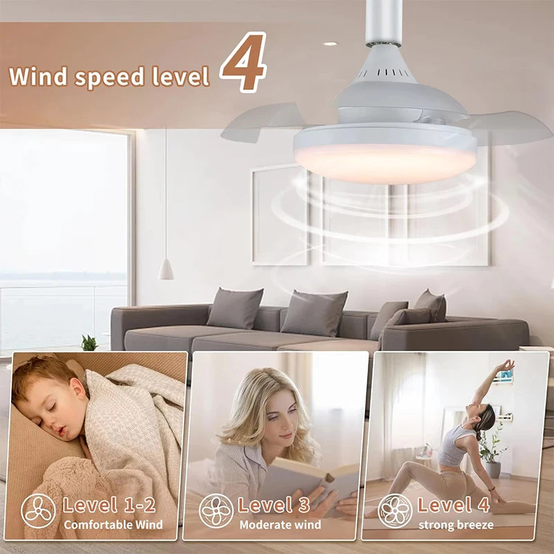 Ceiling Fan with Light 3-Level Dimmable APP&Remote Control Modern LED Folding Ceiling Fan Light for Bedroom Living Room E27Screw