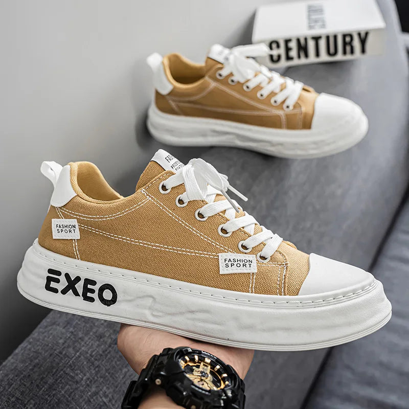 Men's casual canvas shoes four seasons new breathable light soft sole outdoor walking shoes fashion Thick sole sports board shoe