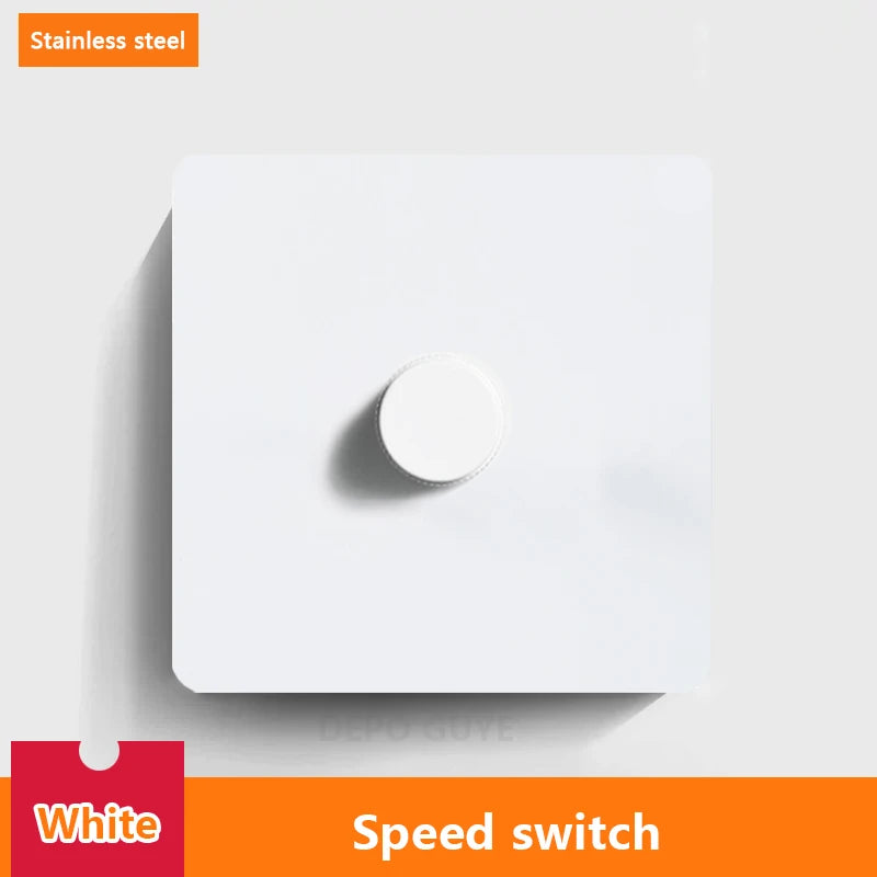 EU UK Standard Single Dimmer Switch Knob Wall Light Switch Black/White/Silver/Gold Stainless Steel Panel Speed Fan Contro Switch