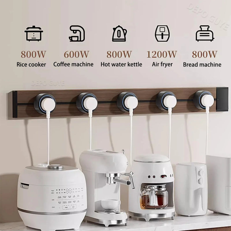 Imitation wood grain Rail Mobile Power Track Socket EU/Universal/UK/USB Type-C Kitchen Bathroom Office Wall Mounted Socket Plugs