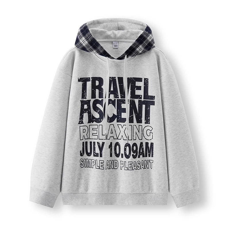 Semir Men Hoodies Retro Plaid Patchwork Pullover Letter Print Loose 2026 Autumn Urban Casual Style Knit Top Daily Layer