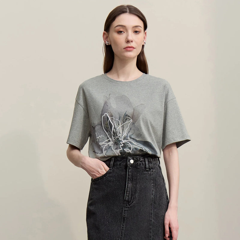 Amii Women's T-shirt Crew Neck Drop Shoulder Short Sleeve Tee 2026 Summer New Soft Cotton Blend Casual Loose Fit Top 12642017