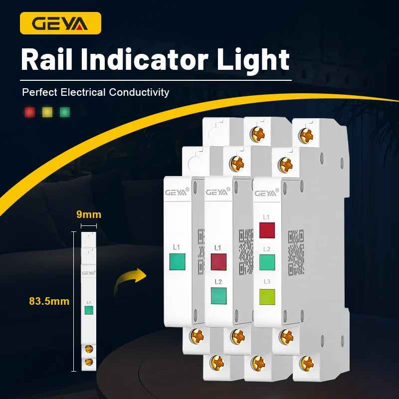 ភ្លើងសញ្ញា GEYA Din Rail 230V ភ្លើងសញ្ញា LED ពីរ ភ្លើងសញ្ញាម៉ូឌុល ភ្លើងសញ្ញា LED ពណ៌ក្រហម បៃតង លឿង
