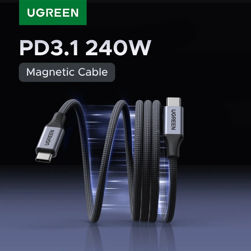 UGREEN 240W PD3.1 USB C Cable Magnetic Collect Braided E-Marker Fast Charging Cord for iPhone 17 16 MacBook iPad Samsung Laptop