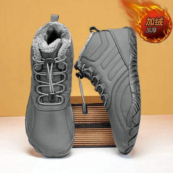 Men Women Winter Barefoot Boots Warm Fleece Lined Wide Toe Box Non Slip Outdoor Snow Hiking Shoes Minimalist Quick Release Laces