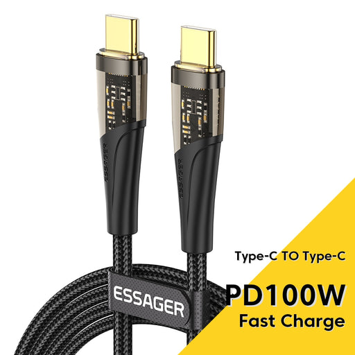 Essager 100W USB C To Type C Cable Fast Charging Cord For Xiaomi POCO Huawei Oneplus iPad Macbook Mobile Cell Phone Charger Wire CN PD100W Black