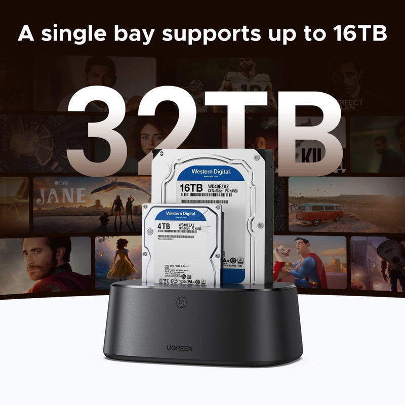 UGREEN 5Gbps HDD Docking Station Dual-Bay EU Power SATA to USB 3.0 Adapter for 2.5 3.5 SSD Disk Case Hard Drive Enclosure