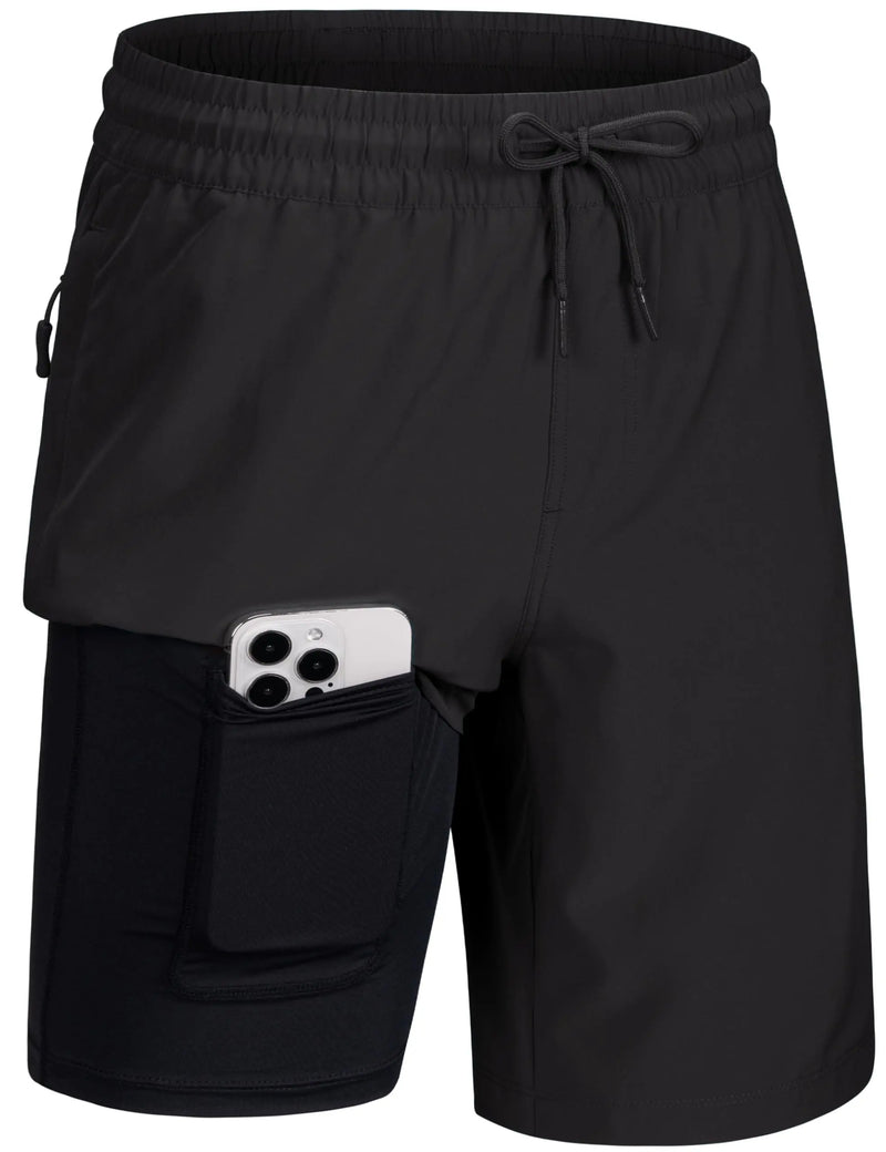 TACVASEN Men's Multi-Pocket Quick Dry Athletic Shorts Lightweight Swim Trunks with Compression Liner Side Split Hem Board Shorts