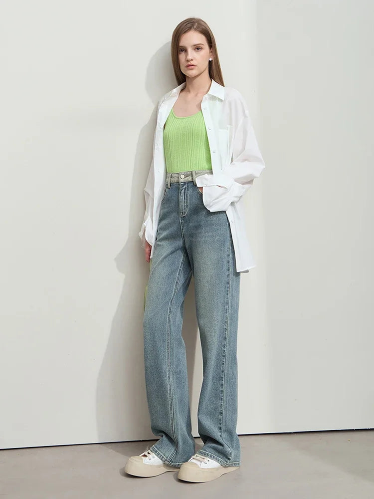 ខោខូវប៊យ Amii Minimalist Retro សម្រាប់នារី ខោ Denim ត្រង់ ម៉ូដថ្មី រដូវស្លឹកឈើជ្រុះ ខោធម្មតា ងាយស្រួលស្លៀក 12541001