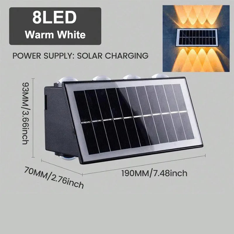 Solar LED Wall Lamp Outdoor Waterproof Porch Lights Upper Lower Spotlight Solar Powered Streetlight for Balcony Courtyard Garden