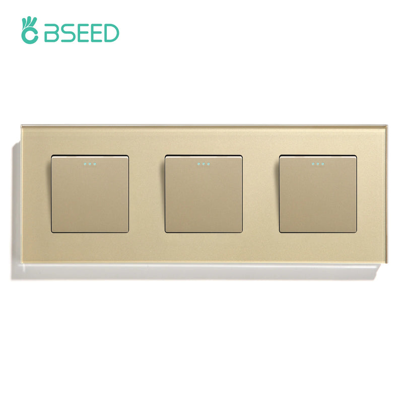 BSEED Mechanical Wall Light Switch Double Button Switch 1Gang 1Way With Glass Frame Triple Power Switch 250v White Black