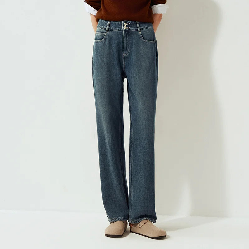 Semir Semir Jeans Women Winter Fleece Warm Straight Leg High Waist 2025 New Cool Women'S Clothing