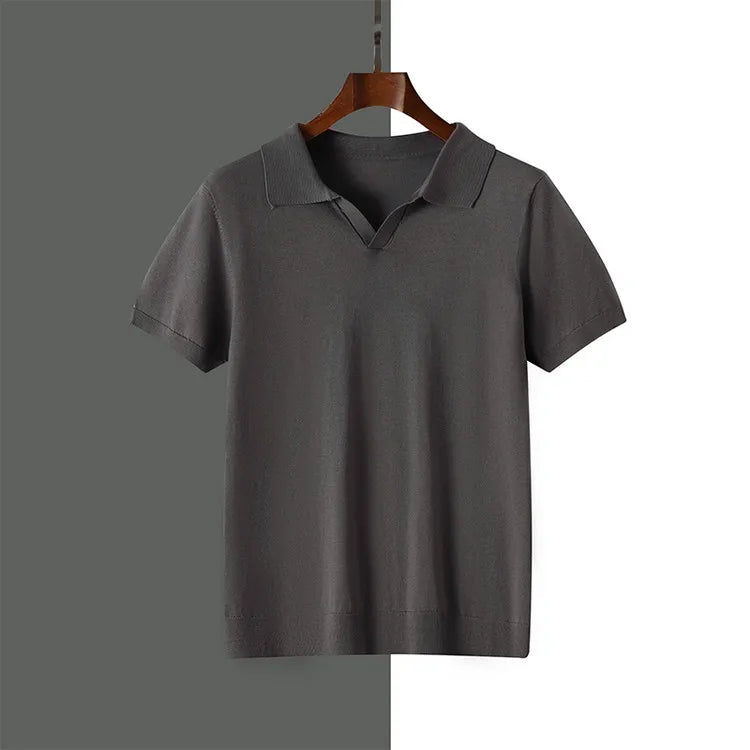 Men's 100% Modal Silk Touch Polo Shirt – Soft Breathable V-Neck Short Sleeve Top for Business Casual