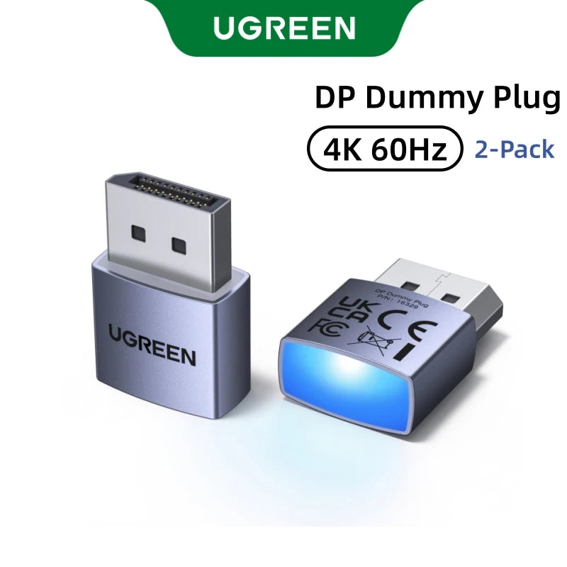 UGREEN 【2 Pack】 4K DP Display Emulator & DP Dummy Plug – Virtual Monitor for Gaming & Screen Lock Bypass Adapter