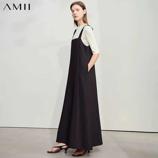 AMII រ៉ូបពណ៌រឹងរលុងពាក់បានពីរមុខក្រោយធម្មតាឆ្នាំ ២០២៦ រដូវក្តៅនារីសាមញ្ញបែប Retro ខ្សែក្រវាត់ការិយាល័យនារីហោប៉ៅខ្សែ A 12552090