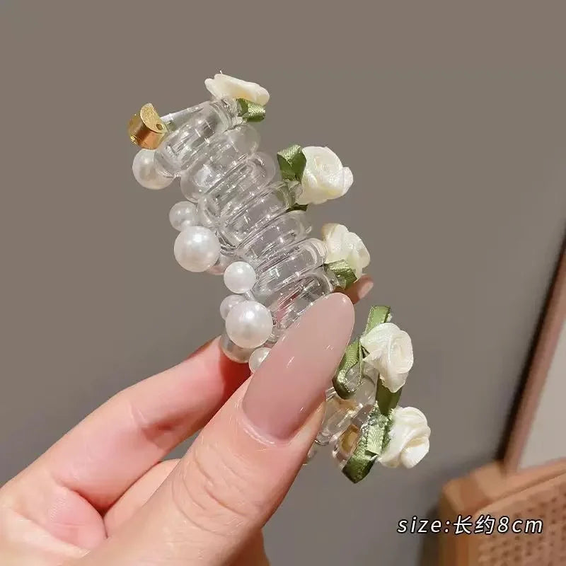 New Sweet Butterfly Rose Bead Phone Line Hairband Ponytail Bubble Braid Artifact Braiding Rope Hair Tie Headwear