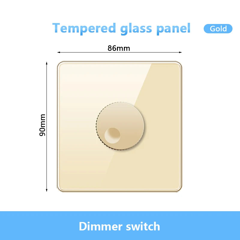 86 Type EU UK Standard Single Dimmer Switch Knob Wall Light Switch Black/White/Grey/Gold Glass Panel Speed Fan Contro Switch