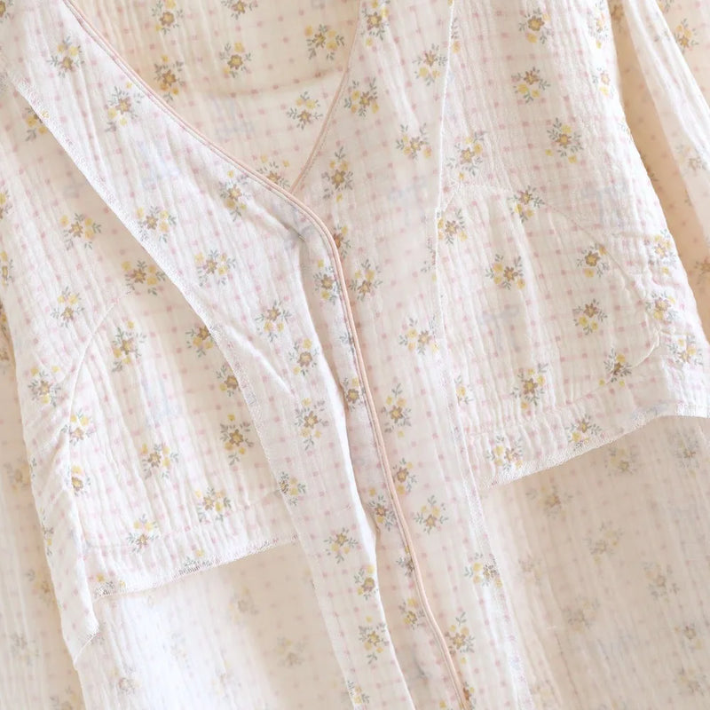 Chest Pad Long-sleeved Women's Home Clothes Floral Sleepwear Cotton Pyjamas Woman 2 Piece Sets Nighty Casual Loungewear Suit