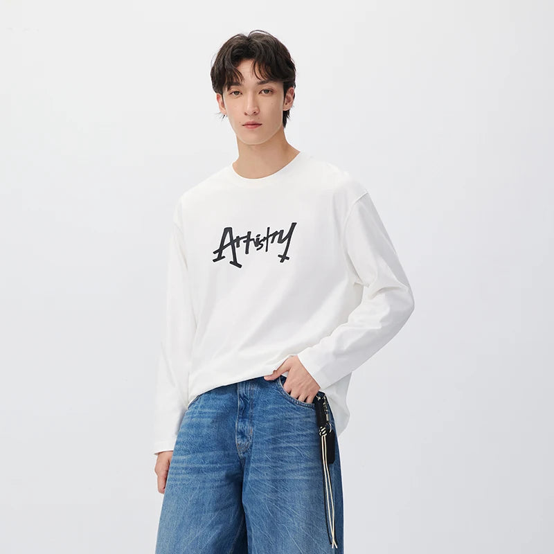 អាវយឺតប៉ាក់បុរស Semir រចនាបថទំនើប បោះពុម្ពអក្សរគូរដោយដៃ រលុង សម កប្បាស ឆ្នាំ២០២៦ រដូវរងាថ្មី សម្លៀកបំពាក់ប្រចាំថ្ងៃ រចនាប័ទ្មធម្មតាក្នុងទីក្រុង