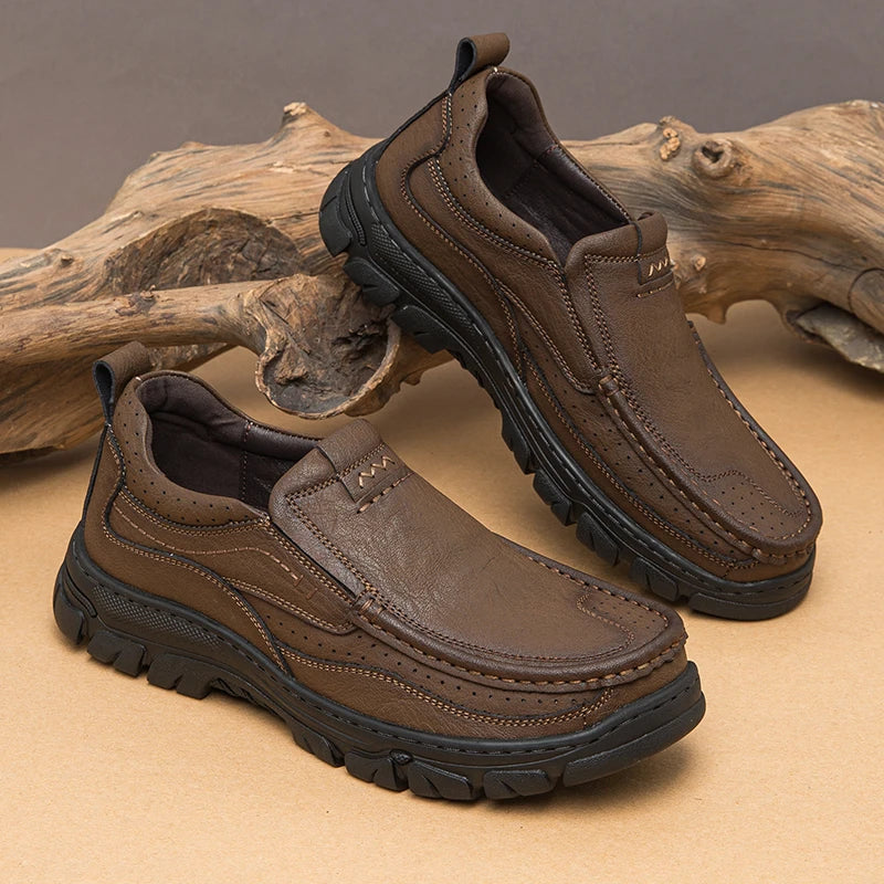 Mens Slip On Leather Shoes Men Outdoor Casual Shoes Oxfords Handmade Shoes 38-46 Dropshipping